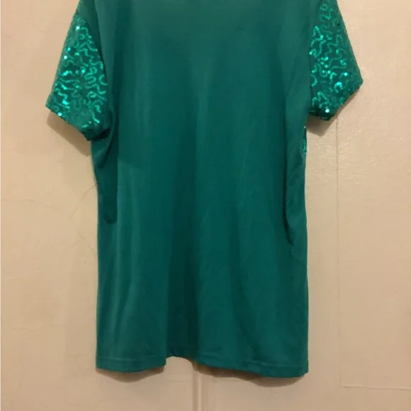 Avon Vintage Green Sequin Front Short Sleeve Top - Picture 6 of 6